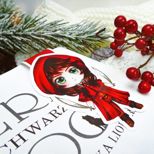 Magnet-Lesezeichen „Scarlet" (Feral Moon von Asuka Lionera) | magnetic bookmark | magnetisches Lesezeichen | red riding hood wolf werwolf – Bild 3