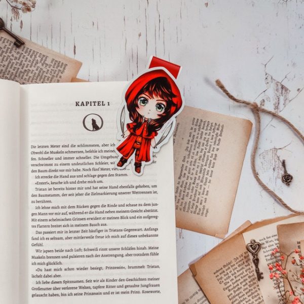 Magnet-Lesezeichen „Scarlet" (Feral Moon von Asuka Lionera) | magnetic bookmark | magnetisches Lesezeichen | red riding hood wolf werwolf – Bild 2