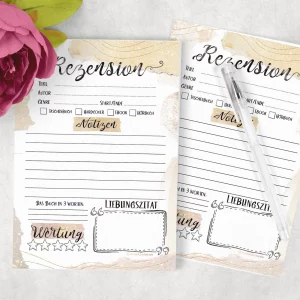 Rezensionsblock A5 v2 | Notizbuch für Buchliebhaber | Lesejournal | Book Tracker | Buchrezension | 50 Seiten